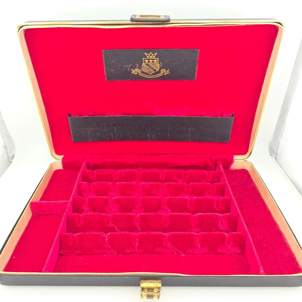 Vintage SHIELD'S NEW YORK Mens Jewelry Box Band on Lid Red Velvet Black Box